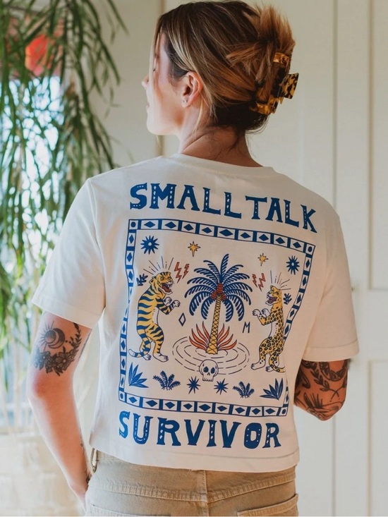 Octopied Mind Tops - Small Talk Survivor Graphic Tee - White/Blue